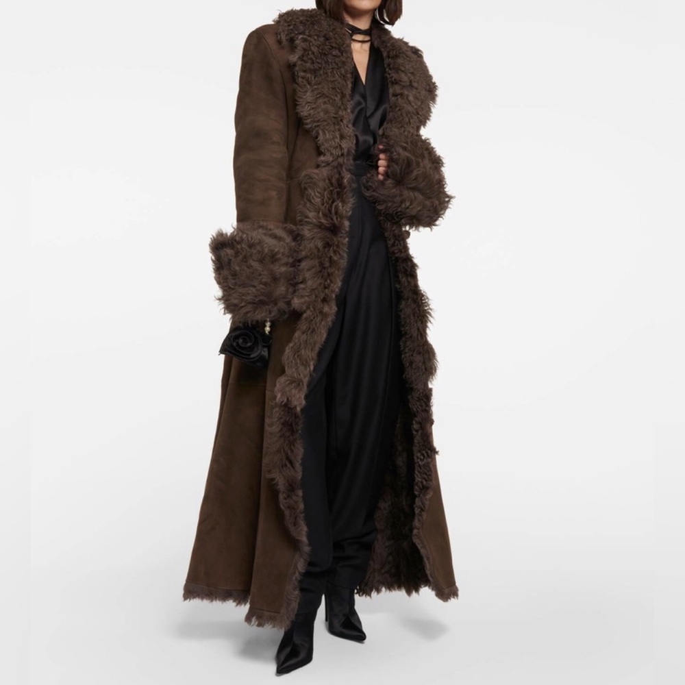 Magda Butrym Brown Belted Shearling Coat